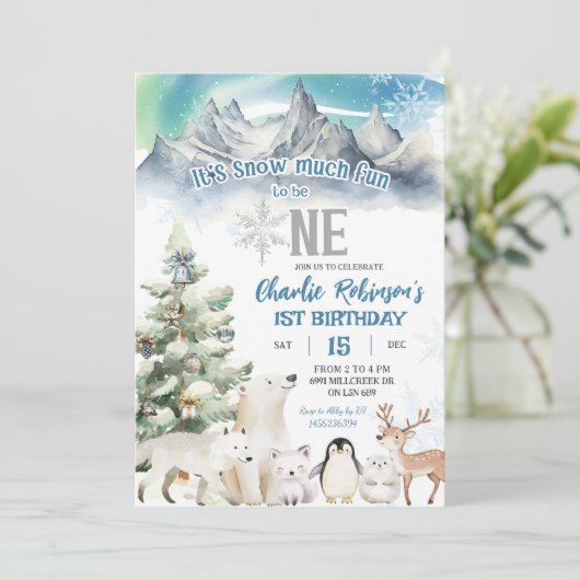 Winter Snow Much Fun To Be One Boy First Birthday Kaart (Staand voorkant)