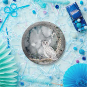 Winter Snow Owl Moon Branch Waterverf Wedding Papieren Bordje (Feest)