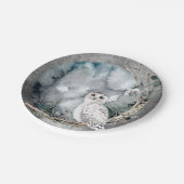 Winter Snow Owl Moon Branch Waterverf Wedding Papieren Bordje (Gekanteld)