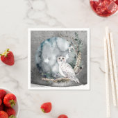 Winter Snow Owl Moon Branch Waterverf Wedding Servet (Insitu)