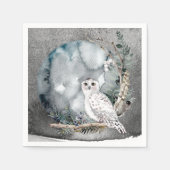Winter Snow Owl Moon Branch Waterverf Wedding Servet (Voorkant)