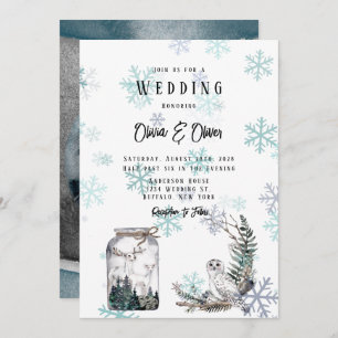 Winter Snow Owl Moon Deer Waterverf Weddenschap Kaart