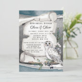 Winter Snow Owl Moon Scroll Rehearsal Dinner Kaart (Staand voorkant)