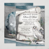 Winter Snow Owl Moon Scroll Rehearsal Dinner Kaart (Voorkant / Achterkant)