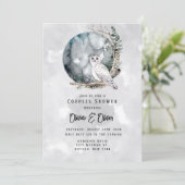 Winter Snow Owl Moon Waterverf Couples Shower Kaart (Staand voorkant)