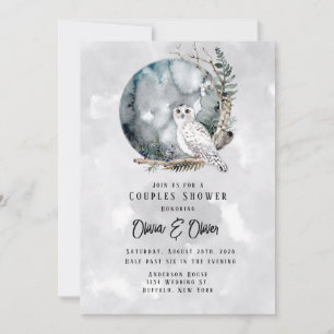 Winter Snow Owl Moon Waterverf Couples Shower Kaart