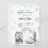 Winter Snow Owl Moon Waterverf Engagement Party Kaart (Voorkant)