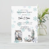 Winter Snow Owl Moon Waterverf Engagement Party Kaart (Staand voorkant)