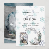 Winter Snow Owl Moon Waterverf Engagement Party Kaart (Voorkant / Achterkant)