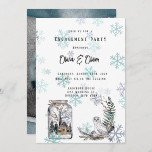 Winter Snow Owl Moon Waterverf Engagement Party Kaart