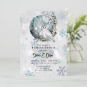 Winter Snow Owl Moon Waterverf Wedding Shower Kaart (Staand voorkant)
