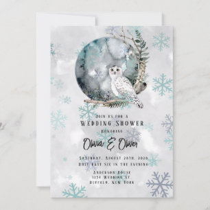 Winter Snow Owl Moon Waterverf Wedding Shower Kaart
