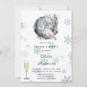 Winter Snow Owl Waterverf Brunch & Bubble Kaart (Voorkant)