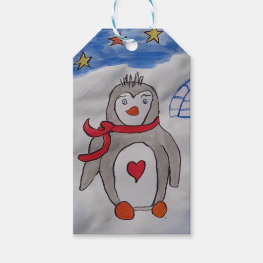 Winter Snow Penguin Cadeaulabel (Voorkant)