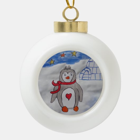 Winter Snow Penguin Keramische Bal Ornament (Voorkant)