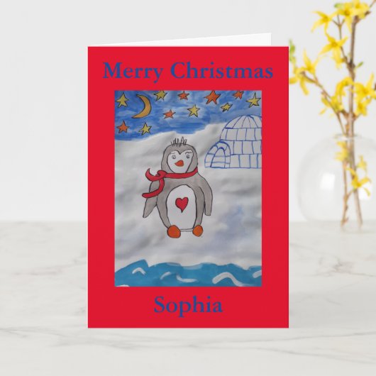 Winter Snow Penguin-Kerstmis Kaart (Gele Bloem)