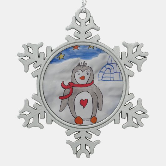 Winter Snow Penguin Tin Sneeuwvlok Ornament (Voorkant)