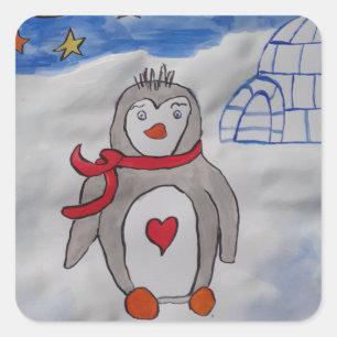 Winter Snow Penguin Vierkante Sticker