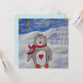 Winter Snow Penguin Wenskaart Kaart (Voorkant / Achterkant in situ)