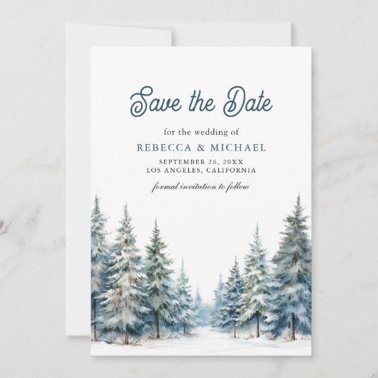 Winter Snow Pine Tree Forest QR Code Trouwfoto Save The Date (Voorkant)