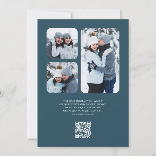 Winter Snow Pine Tree Forest QR Code Trouwfoto Save The Date (Achterkant)