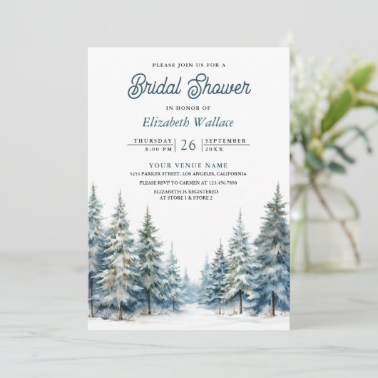 Winter Snow Pine Tree Forest QR Code Vrijgezellenf Kaart (Staand voorkant)