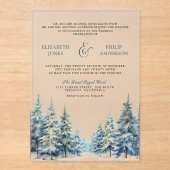 Winter Snow Pine Tree Forest Wedding Acryl Uitnodigingen (Voorkant)