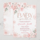 Winter Snow Pink Rose Gold Floral Baby Sprinkle Kaart (Voorkant / Achterkant)