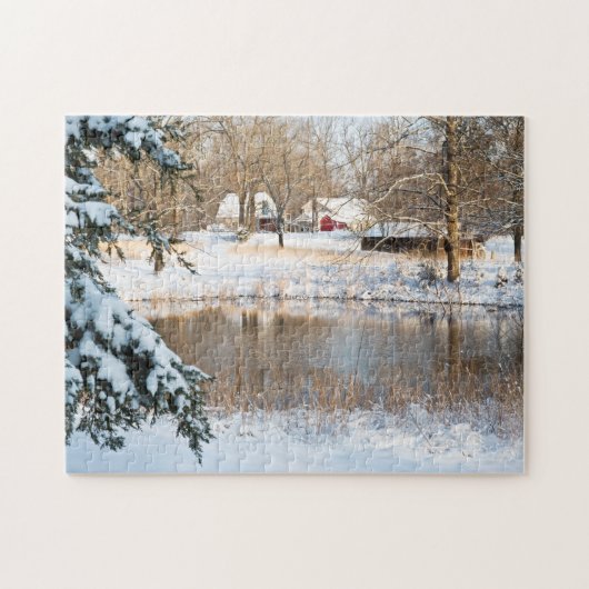 Winter Snow Pond & Barns Tennessee Fotografie Legpuzzel (Horizontaal)
