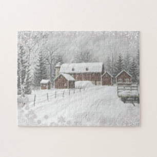 Winter Snow Rood Schuur Boerderij Legpuzzel