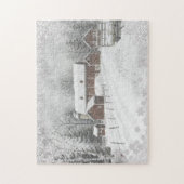Winter Snow Rood Schuur Boerderij Legpuzzel (Verticaal)