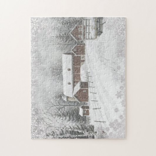 Winter Snow Rood Schuur Boerderij Legpuzzel (Verticaal)