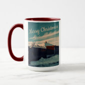 Winter Snow Scene Teal Sky Retro Landscape Mok (Links)