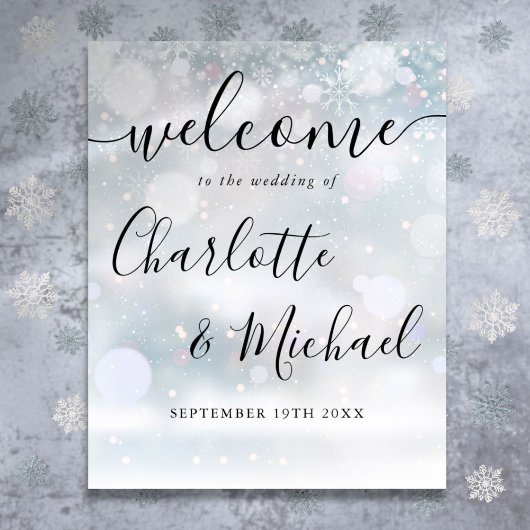 Winter Snow Signature Script Trouw Welkom Bord Poster