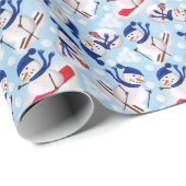 Winter Snow Skiing Snowman Gift/Christmas Wrap Cadeaupapier (Rol Hoek)