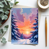 Winter Snow Sunset | Watercolor Landscape Painting Briefkaart