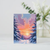 Winter Snow Sunset | Watercolor Landscape Painting Briefkaart (Staand voorkant)
