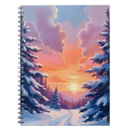 Winter Snow Sunset | Watercolor Landscape Painting Notitieboek