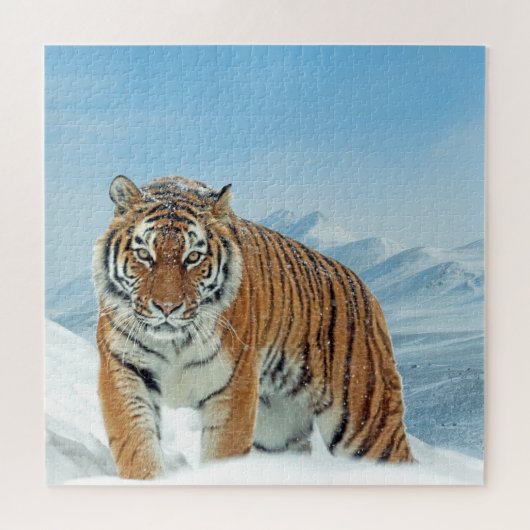 Winter Snow Tiger Mountains Animal Foto Trendy Legpuzzel (Horizontaal)