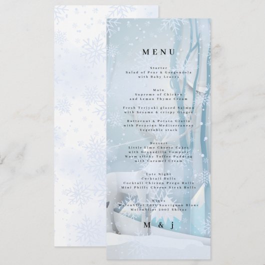 Winter Snow Trouw Menu Kaart (Voorkant / Achterkant)
