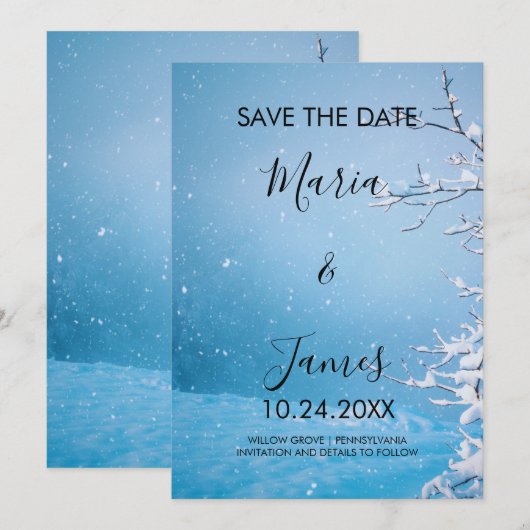 Winter Snow Trouwdag Save The Date Kaart (Voorkant / Achterkant)