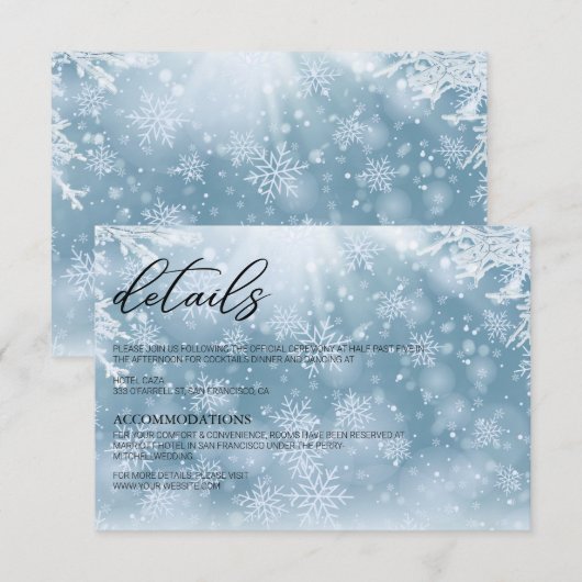 Winter Snow Trouwkaart Details Bedankkaart (Voorkant / Achterkant)