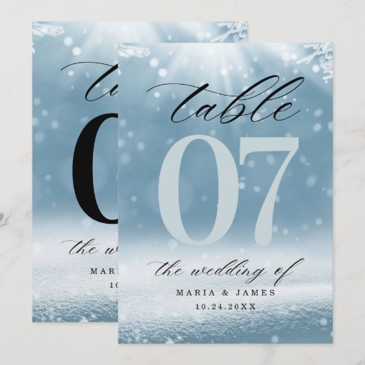 Winter Snow Trouwtafel Nummer Programmakaart (Voorkant / Achterkant)