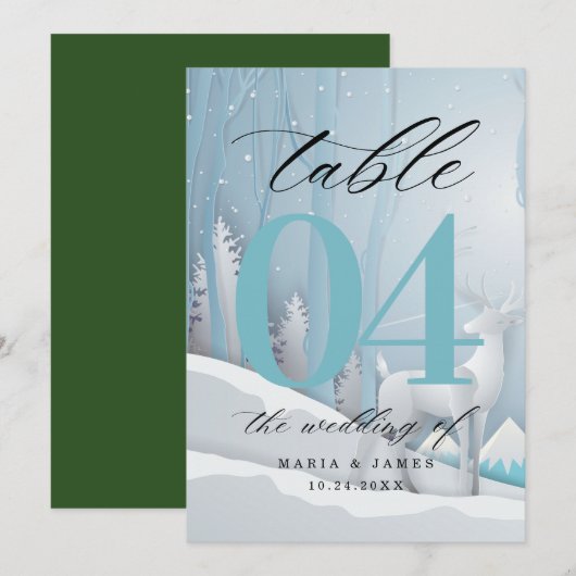 Winter Snow Trouwtafel Nummer Programmakaart (Voorkant / Achterkant)