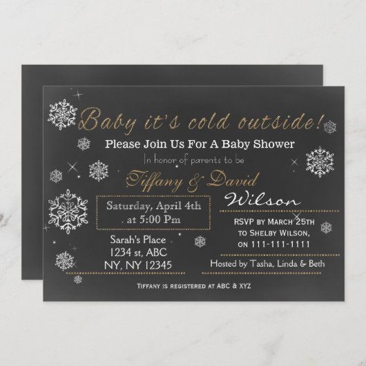 Winter Snow unisex Couple's Baby shower Invitation Kaart (Voorkant / Achterkant)