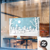 Winter Snow Urban Landscape Village Raamsticker (Cafe Raam)
