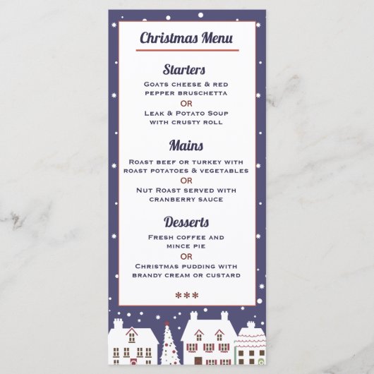 Winter Snow Village-kerstmenu Menu (Voorkant)