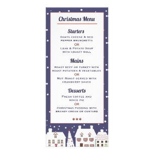 Winter Snow Village Kerstmenu Reclamekaart