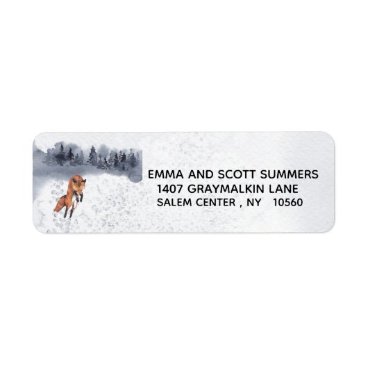 Winter Snow Vos Vakantie Adres Etiket (Voorkant)