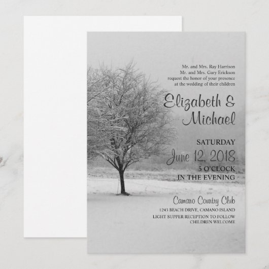 Winter Snow Wedding Kaart (Voorkant / Achterkant)